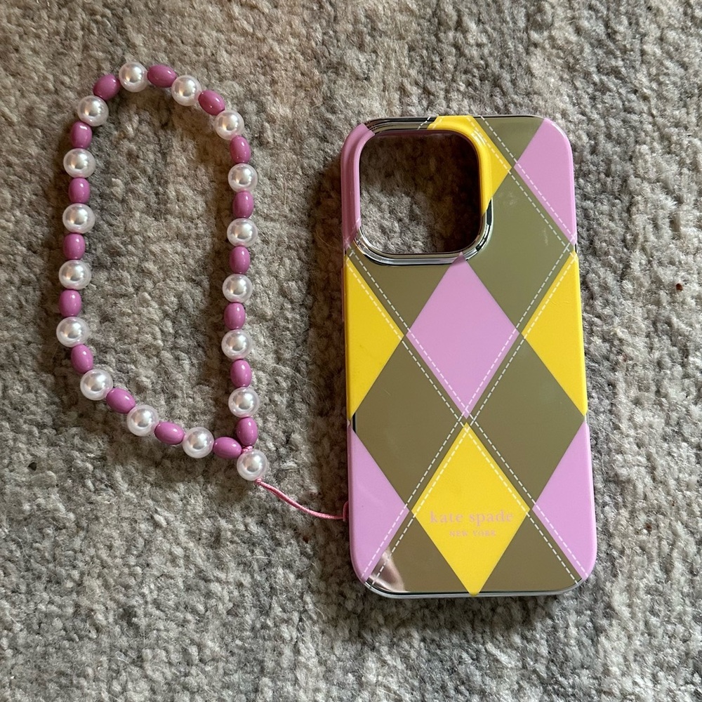 Kate Spade Pink Mirror Phone Case Beaded Strap